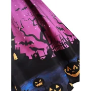 Halloween Pumpkin Castle Print Open houlder Dress - Fansmadedirect