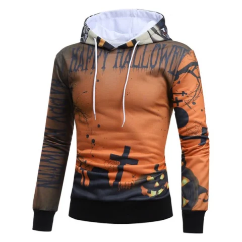 Halloween Pumpkin Lamp Skull Print Hoodie - Brown Sugar Fansmadedirect