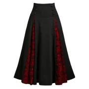 Halloween Skull Lace Insert ock Button Lace-up Skirt - Black Fansmadedirect