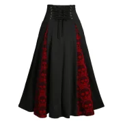 Halloween Skull Lace Insert ock Button Lace-up Skirt - Black Fansmadedirect
