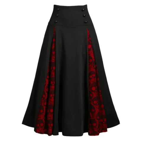 Halloween Skull Lace Insert ock Button Lace-up Skirt - Black Fansmadedirect
