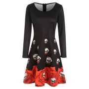 Halloween Skull Print Flare Dress - Black Fansmadedirect