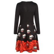 Halloween Skull Print Flare Dress - Black Fansmadedirect