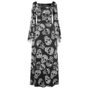 Halloween Skulls Print High Waist axi Dress - Black Fansmadedirect