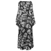 Halloween Skulls Print High Waist axi Dress - Black Fansmadedirect