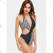 Halter Color Block onokini Swimwear - Black Fansmadedirect
