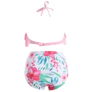 Halter Flounce Flower Bikini Set - Pig Pink Fansmadedirect