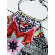 Halter High Neck Geometrical Print Boho Bikini et - Black Fansmadedirect