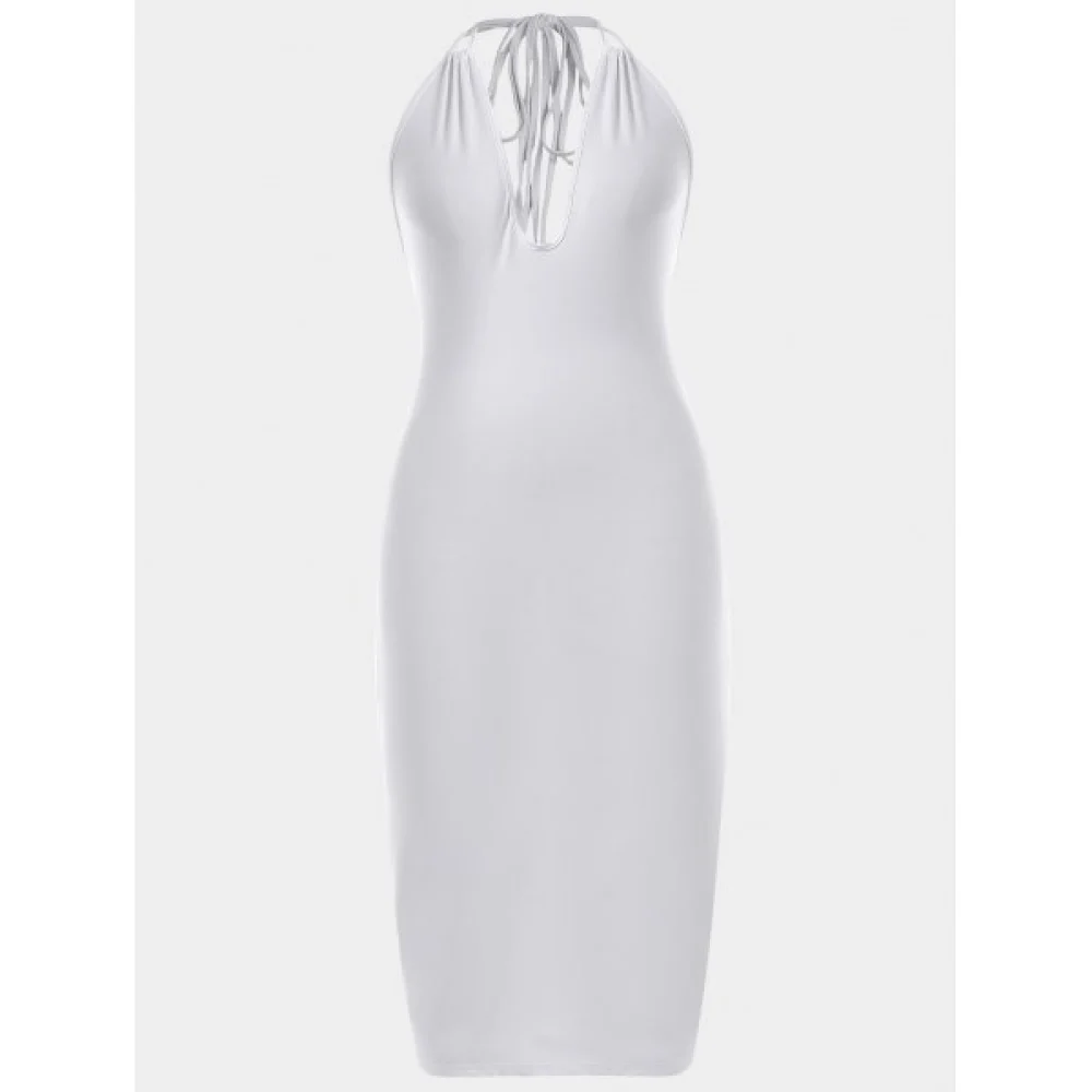 Halter Midi Bodycon Dress - White Fansmadedirect