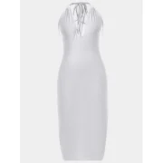 Halter Midi Bodycon Dress - White Fansmadedirect