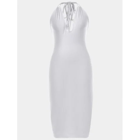 Halter Midi Bodycon Dress - White Fansmadedirect