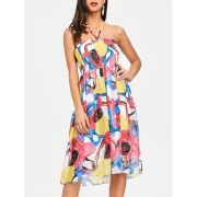 Halter mocked Printed Chiffon Dress - Fansmadedirect