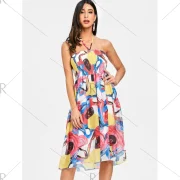 Halter mocked Printed Chiffon Dress - Fansmadedirect