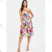 Halter mocked Printed Chiffon Dress - Fansmadedirect