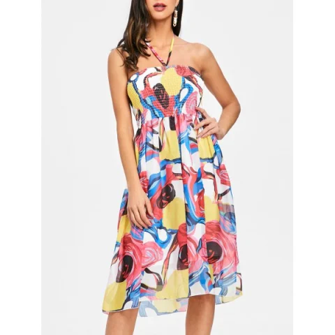 Halter mocked Printed Chiffon Dress - Fansmadedirect