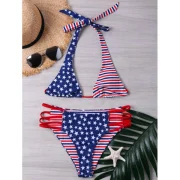 Halter Neck American Flag Bikini Set - Fansmadedirect