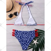Halter Neck American Flag Bikini Set - Fansmadedirect