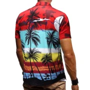 Hawaii Palm Tree Pattern Button Down Shirt - Red Fansmadedirect