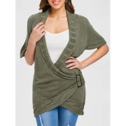 hawl Collar Buckled urplice weater Dress - Army Green Fansmadedirect