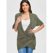 hawl Collar Buckled urplice weater Dress - Army Green Fansmadedirect