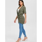 hawl Collar Buckled urplice weater Dress - Army Green Fansmadedirect