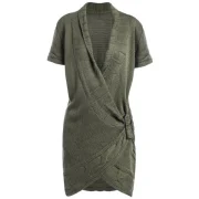 hawl Collar Buckled urplice weater Dress - Army Green Fansmadedirect