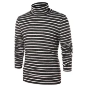 High Collar Striped Long Sleeve T-shirt - Fansmadedirect