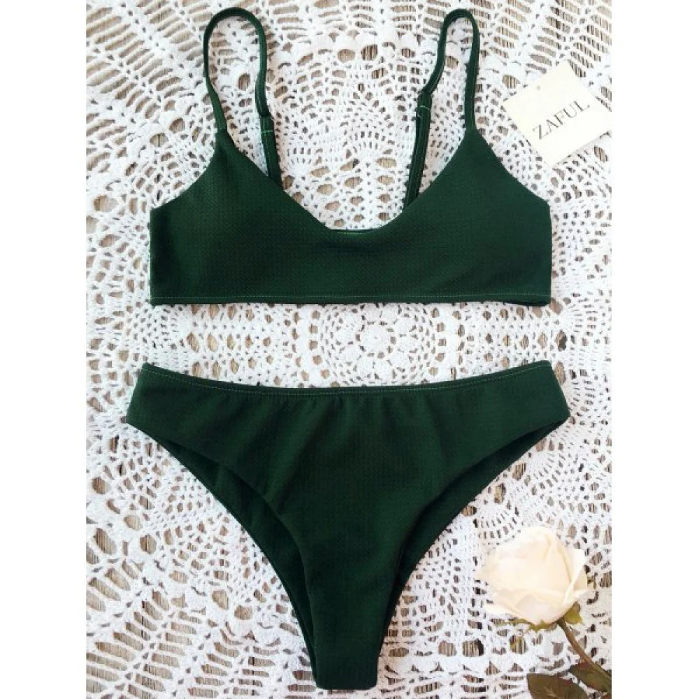 High Cut Bralette Bikini et - Blackish Green Fansmadedirect