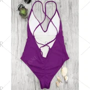 High Cut Open Back One-piece Swimsuit - Purple Fansmadedirect