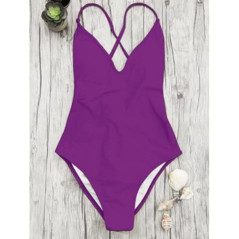 High Cut Open Back One-piece Swimsuit - Purple Fansmadedirect