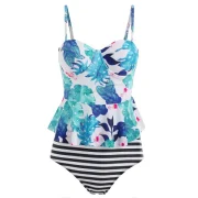 High Leg Flower Tankini et - Deep ky Blue Fansmadedirect