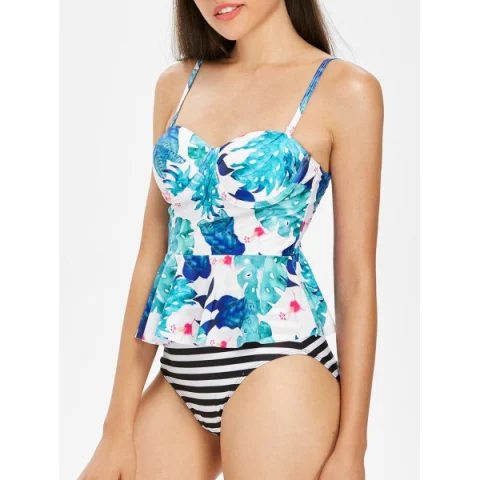 High Leg Flower Tankini et - Deep ky Blue Fansmadedirect