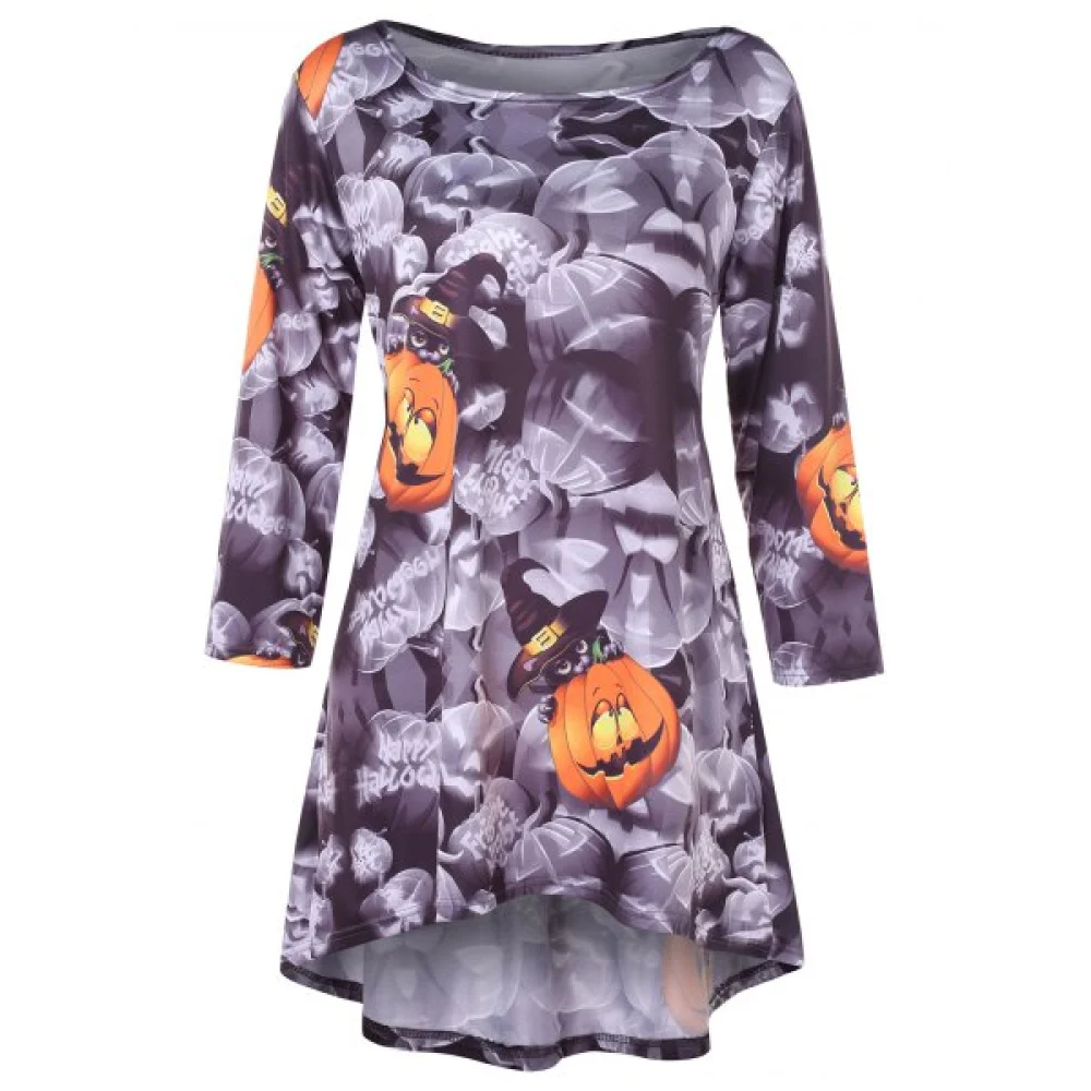 High Low Longline Pumpkin Halloween Top - ulti-a Fansmadedirect