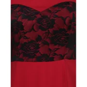 High Low Spaghetti Strap Lace Insert Chiffon Dress - Lava Red Fansmadedirect