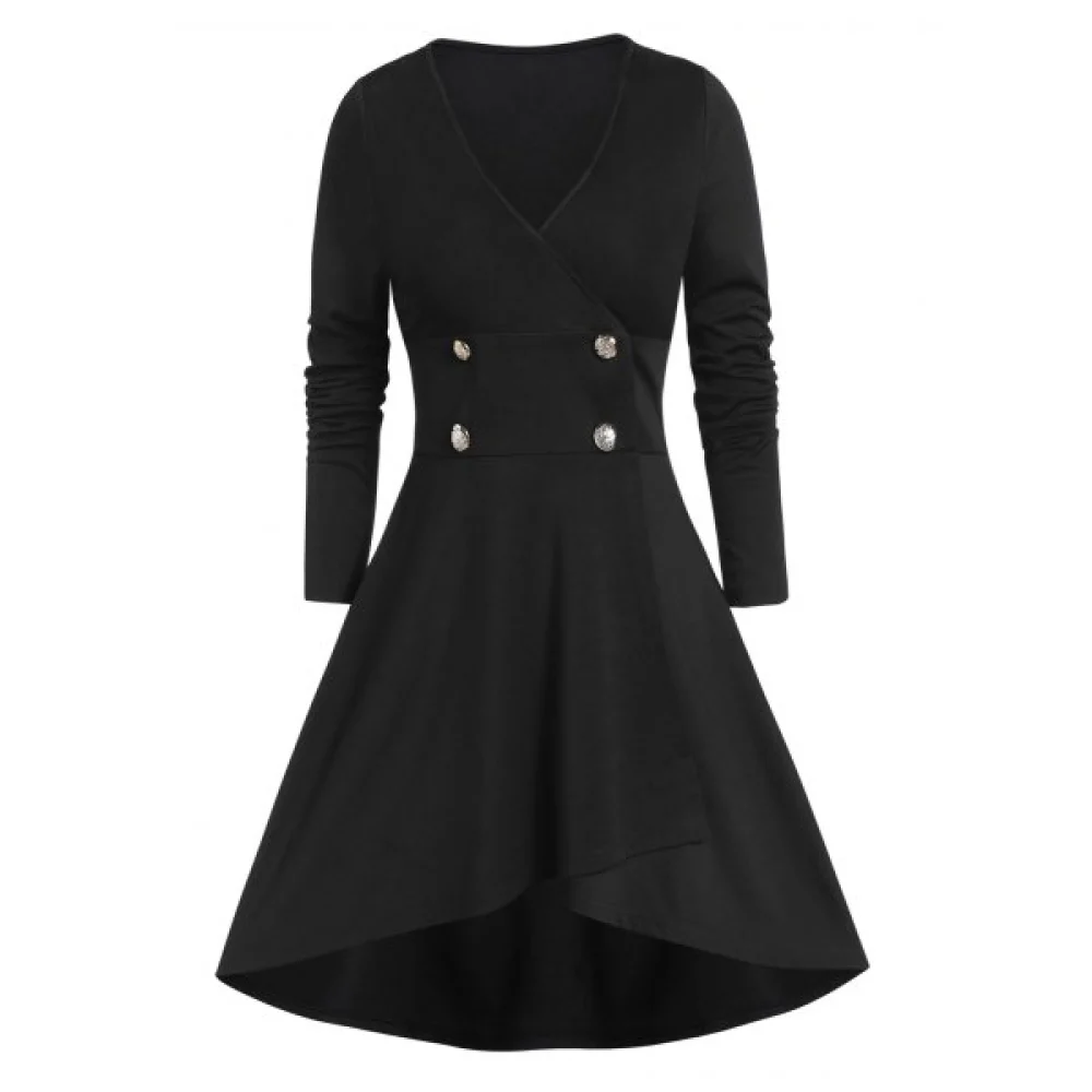 High Low Tunic V Neck Coat - Black Fansmadedirect