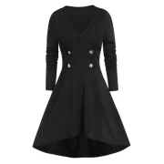 High Low Tunic V Neck Coat - Black Fansmadedirect