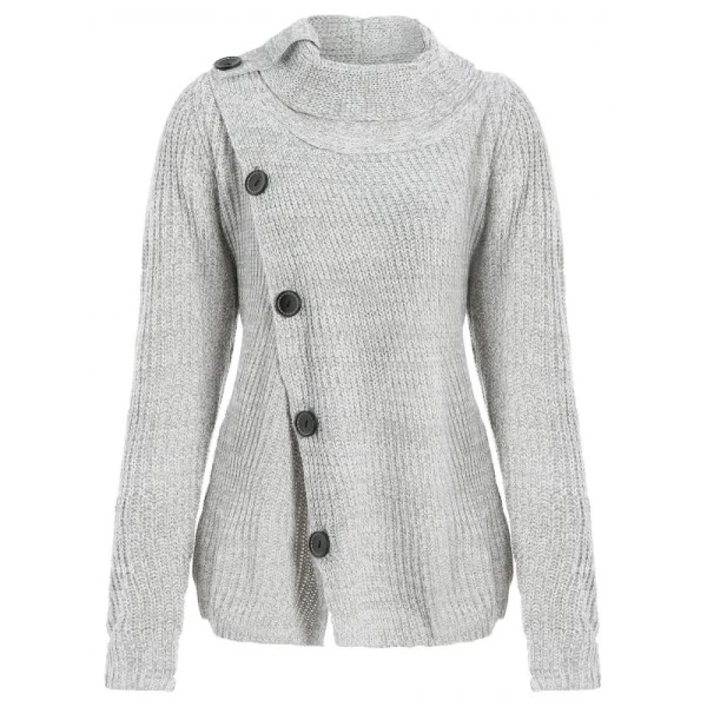 High Neck Asymmetrical Cardigan - Gray Fansmadedirect