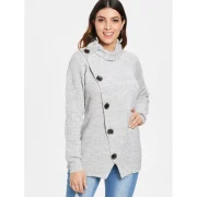 High Neck Asymmetrical Cardigan - Gray Fansmadedirect