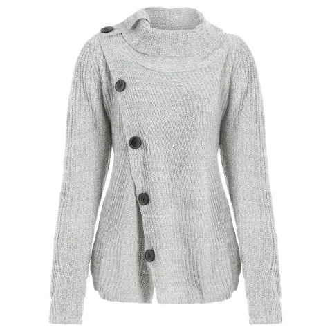 High Neck Asymmetrical Cardigan - Gray Fansmadedirect
