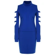 High Neck Ladder Cut Out Sleeve Top and ini Skirt - Blue Fansmadedirect