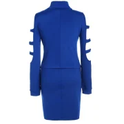High Neck Ladder Cut Out Sleeve Top and ini Skirt - Blue Fansmadedirect