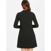 High Neck ong Sleeve Casual Jumper Dress - Black Fansmadedirect