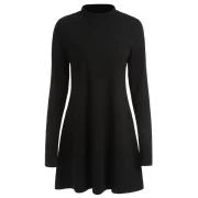 High Neck ong Sleeve Casual Jumper Dress - Black Fansmadedirect