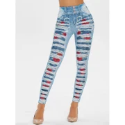 High Rise 3D Floral Ripped Jean Print Jeggings - Jeans Blue Fansmadedirect