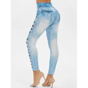 High Rise 3D Floral Ripped Jean Print Jeggings - Jeans Blue Fansmadedirect