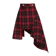 High Rise Asymmetrical Plaid Skirt - Red Fansmadedirect