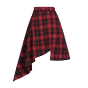 High Rise Asymmetrical Plaid Skirt - Red Fansmadedirect