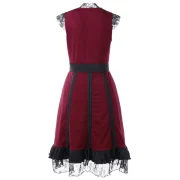High Waist Lace Panel Low Cut Dress - Red Wine Fansmadedirect