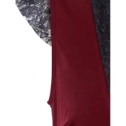 High Waist Lace Panel Low Cut Dress - Red Wine Fansmadedirect