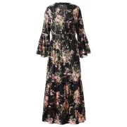 High Waist Tiny Floral Flounce Trim Dress - Black Fansmadedirect